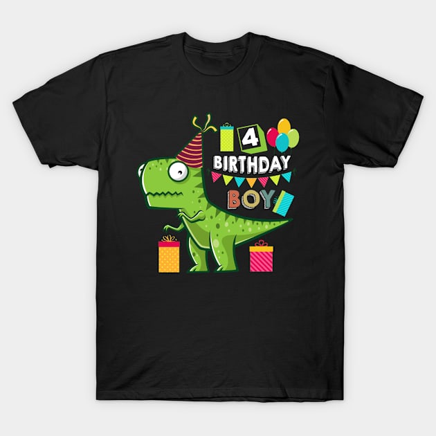 Birthday Dinosaur 4 Years Old T-Shirt by Brothers With Ax Sticks